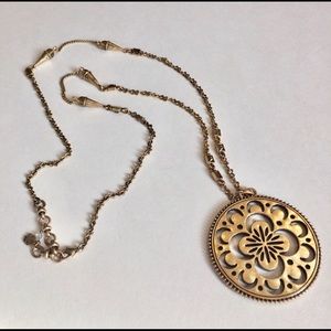 EUC Lucky Brand Large Medallion Long Gold Necklace